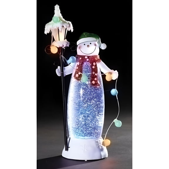 Confetti Lites LED Standing Snowman with a Lamp and String of Ornaments That Light Up and Swirls in The Lighted Interior of The Snowman, 11.5-Inch