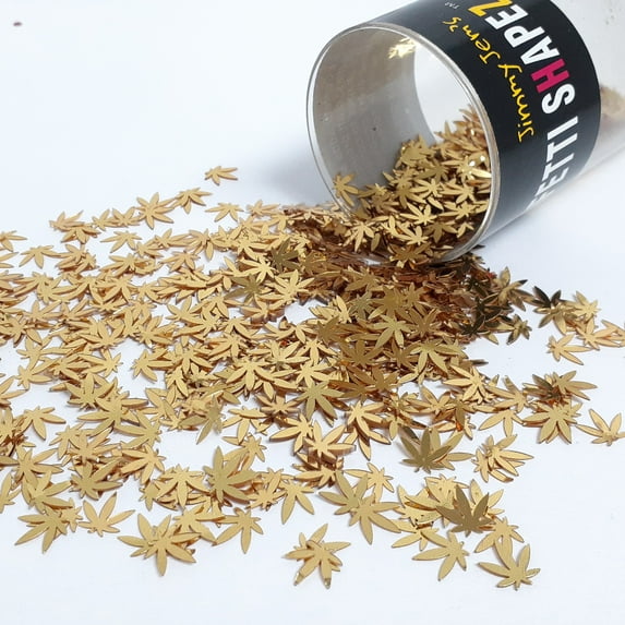 Confetti Marijuana Leaf 3/8" Gold - Half Pound (8 oz) - CCL9712