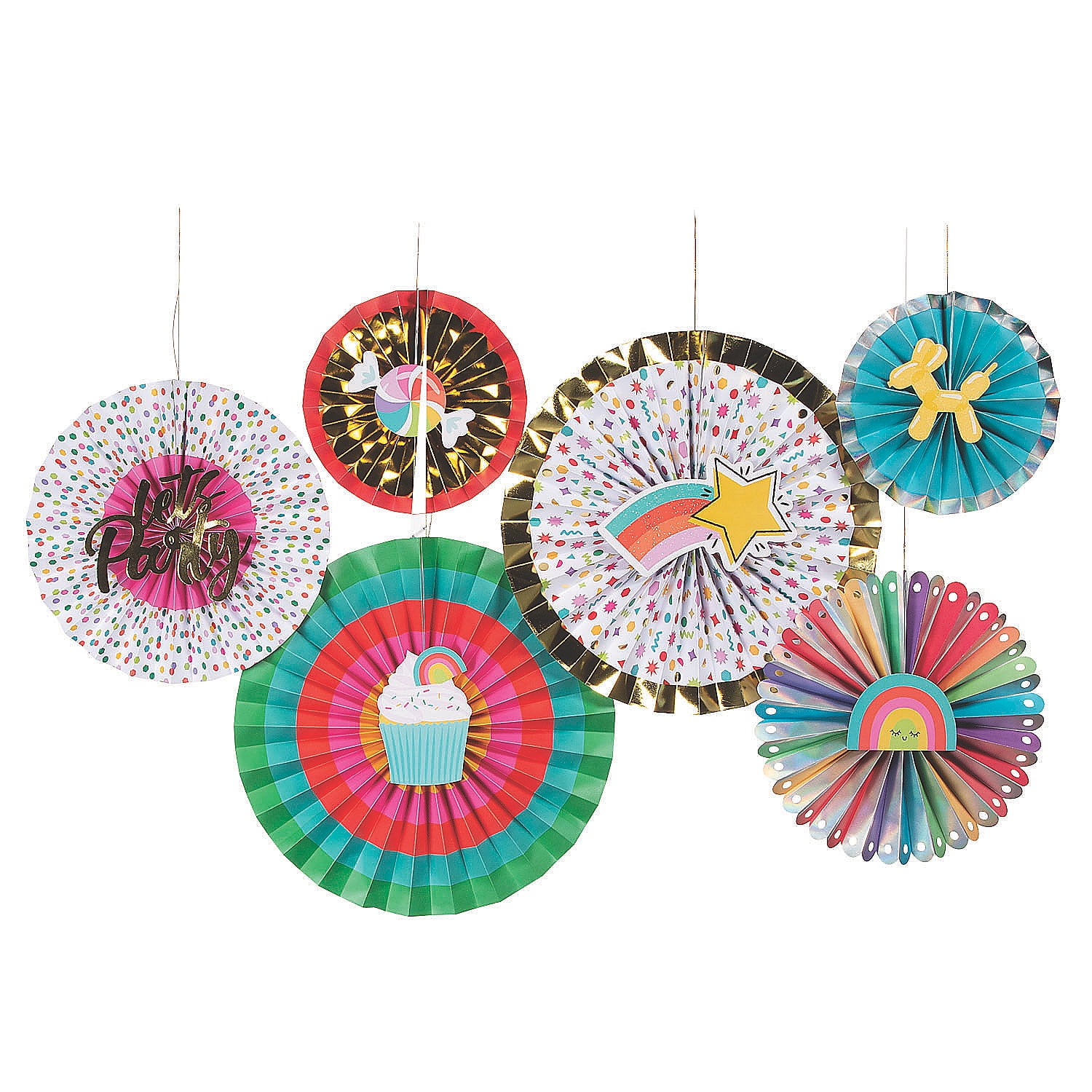 Colorful Confetti Paper Hanging Fans - Party Decor Set