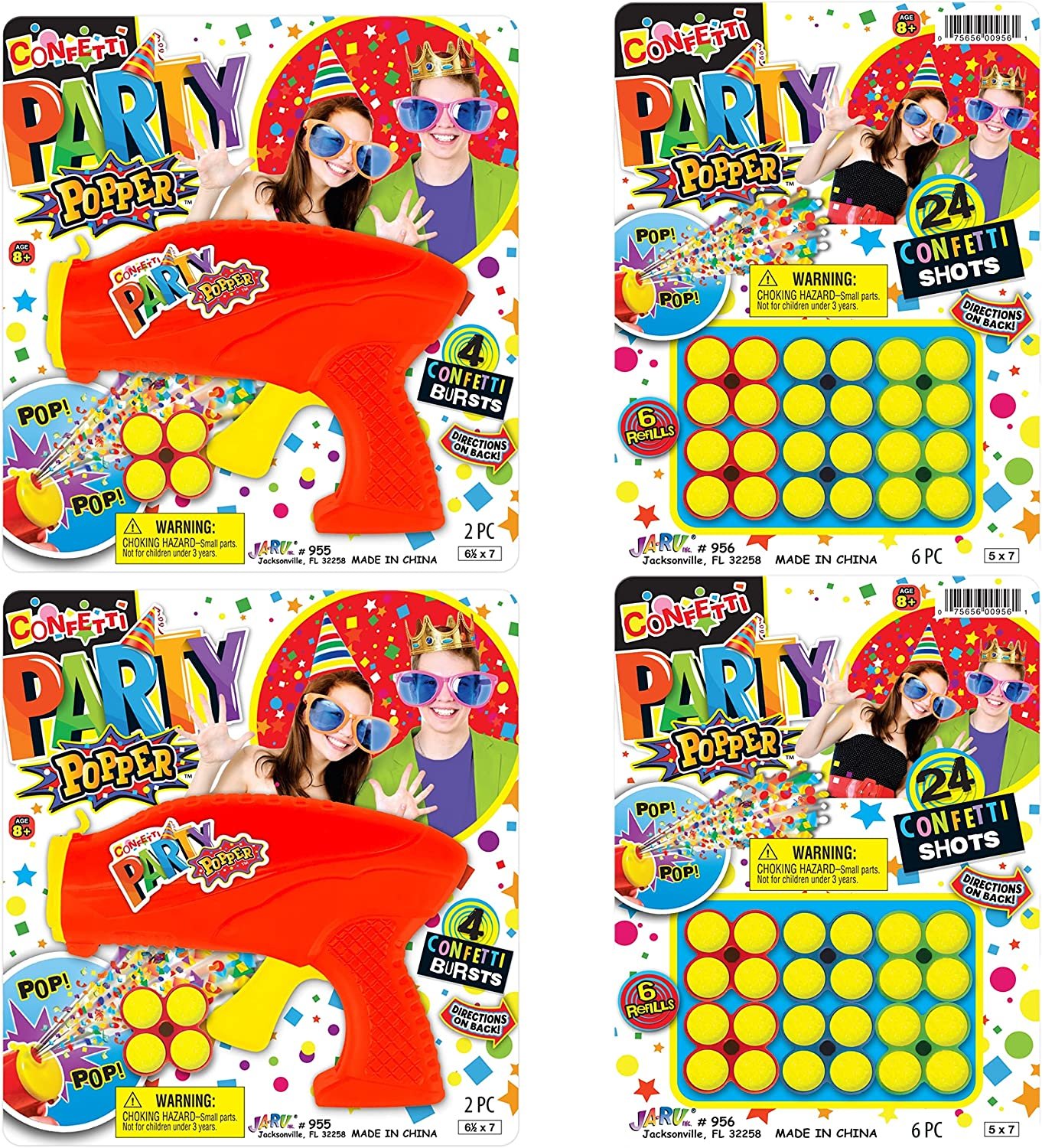 Confetti Party Poppers Refills (6 Packs) 6 Refill Cartages 4 Shots Each