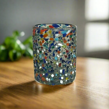 Confetti Pebbled Tumbler | Hand-Blown Mexican Glassware (1Piece)