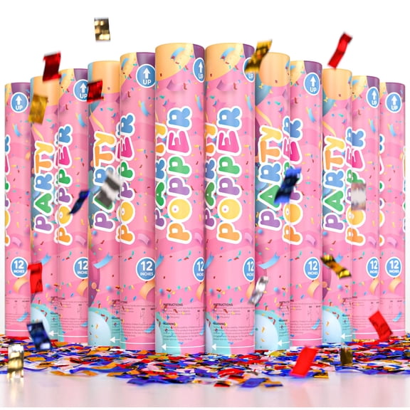 Confetti Poppers Confetti Cannon | 12 Pack | Glitter Multicolor | Poppers for Graduation, Birthday, Wedding | Alternative to Fireworks Smoke Bombs | Launches 25 ft | 12 inch | TUR Supplies Y102