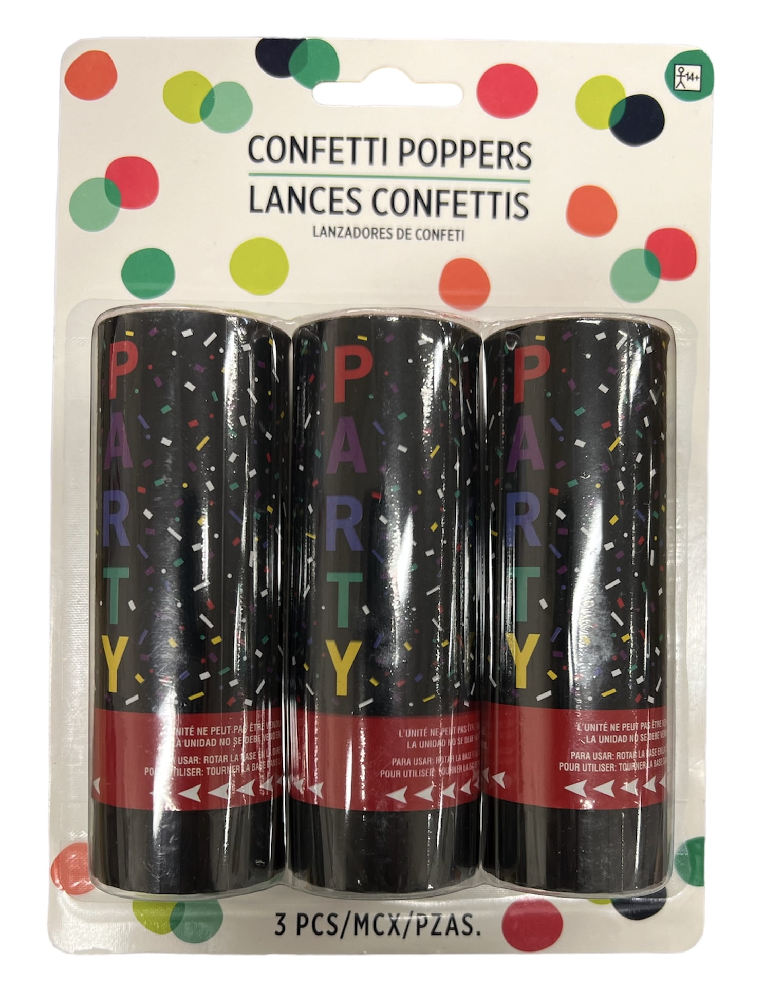 Confetti Poppers, Set of 3 Spring Loaded Confetti Cannons