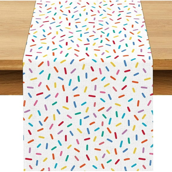 Confetti Sprinkles Table Runner Boy Kids Birthday Sprinkle Party Decoration Donut Dessert Dining Room Home Kitchen Table Decor (13" x 108")