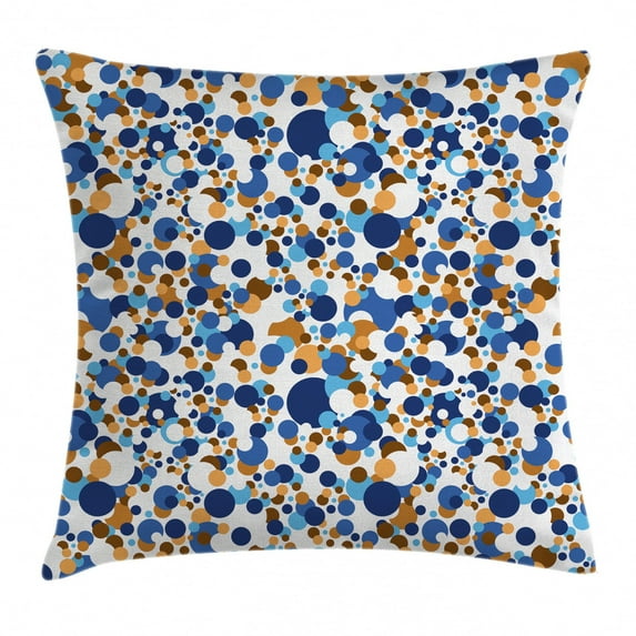 Confetti Throw Pillow Cushion Cover, Abstract Circle Round in Color Bubble Retro Celebration Design, Decorative Square Accent Pillow Case, 16 X 16 Inches, Navy Sky Blue Apricot Cinnamon, by Ambesonne
