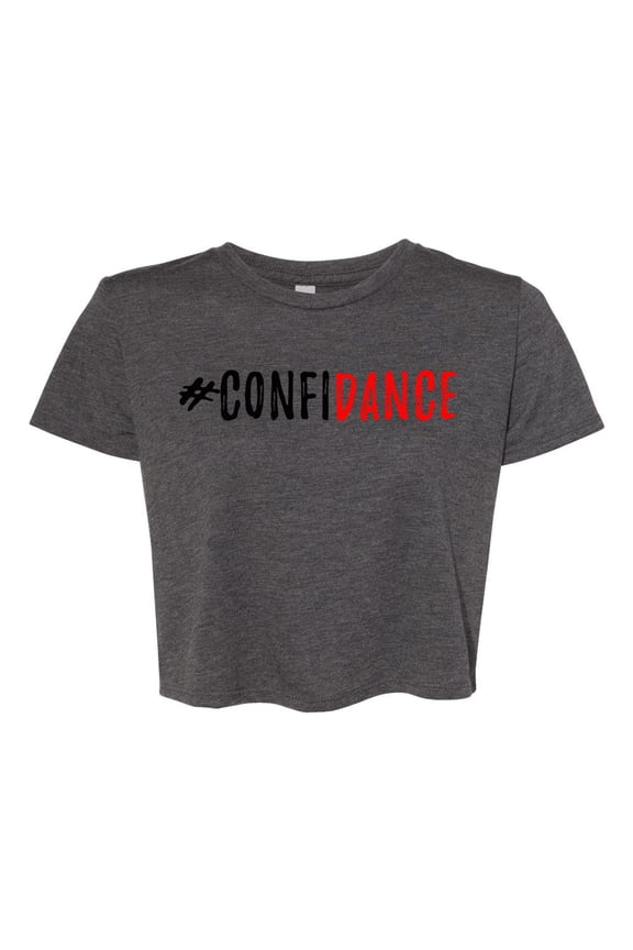 Confidance Ladies Flowy Cropped Short Sleeve T-shirt-Dark Grey Heather-large