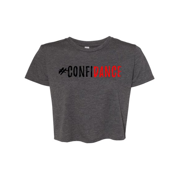 Confidance Ladies Flowy Cropped Short Sleeve T-shirt-Dark Grey Heather-small