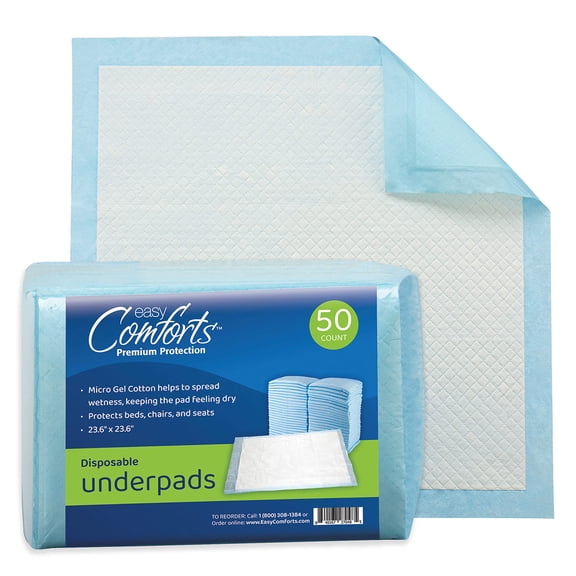 Premium Protection Chucks Disposable Underpads, Super Absorbent Protective Bed Pads for Seniors, Pkg of 50, by Easy Comforts