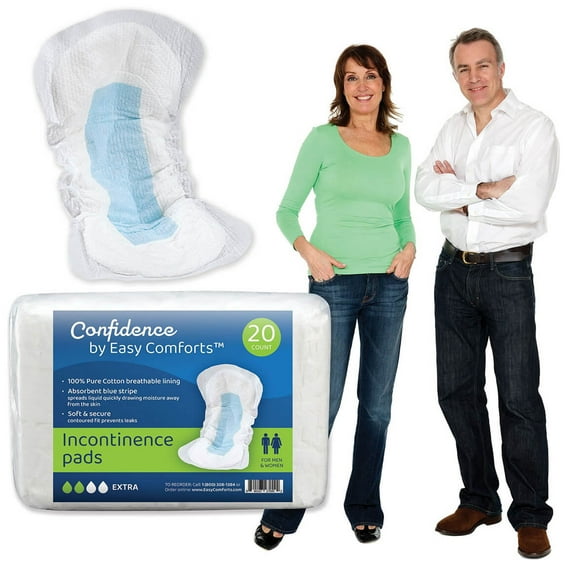 Confidence by Easy Comforts Adult Incontinence Pads Extra Heavy Absorbency, Postpartum Incontinence & Bladder Leak Liners, Leak-Free Protection, 20 Count, Pkg