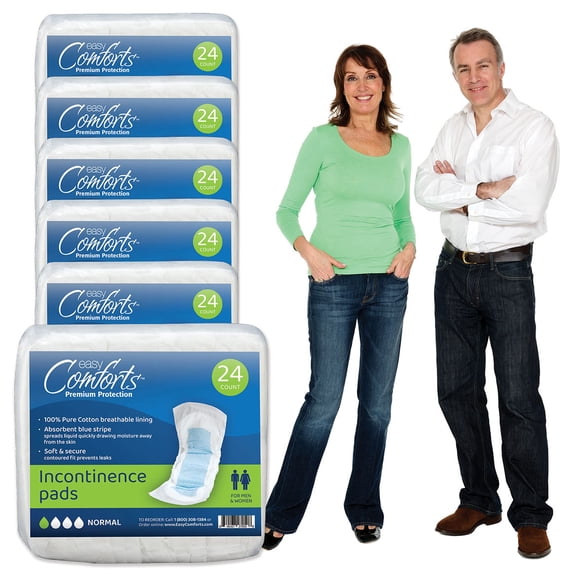 Confidence Incontinence Pads for Seniors, Super Absorbency for Day or Overnight Use, Safe for Sensitive Skin, Cotton Liner, Protects from Incontinence & Bladder Leaks, Case 144 Count by Easy Comforts