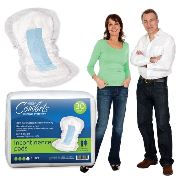 Confidence by Easy Comforts Adult Incontinence Pads Super Absorbency, Postpartum Incontinence & Bladder Leak Liners, Leak-Free Protection, 30 Count, Pkg
