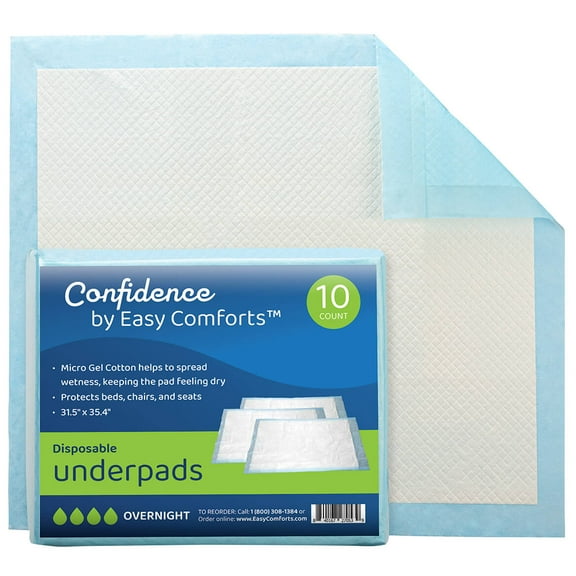 Confidence Chucks Disposable Underpads, Super Absorbent Protective Bed Pads for Seniors, Pkg of 10, by Easy Comforts