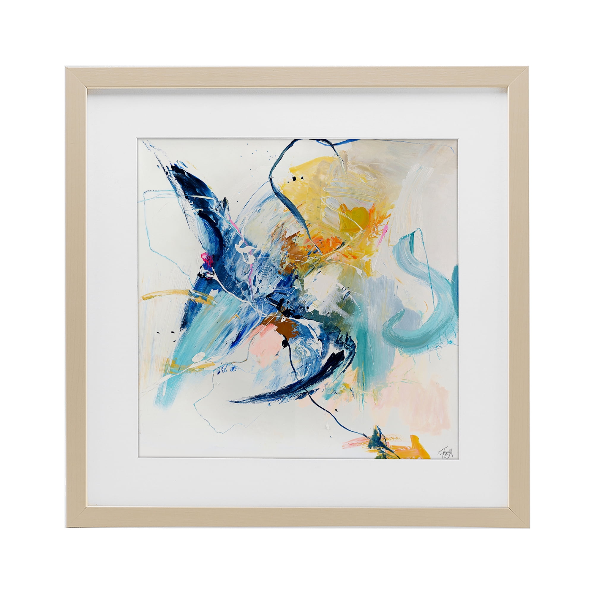 Confident Blue Abstraction Birch Framed Print Under Glass, design by Design Fabrikken
