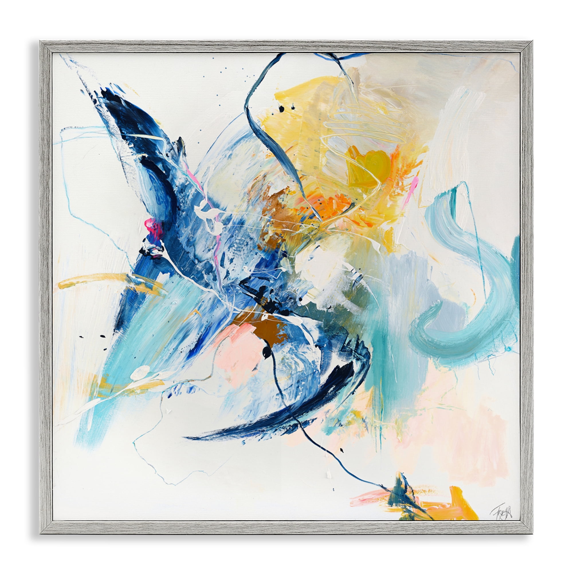 Confident Blue Abstraction Gray Framed Giclee Art, design by Design Fabrikken
