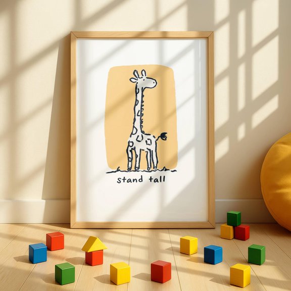 Confident Giraffe Standing Tall Print Minimalist Line Art Nursery Decor Boho Neutral Wall Art For Room Gift, Unframed Poster