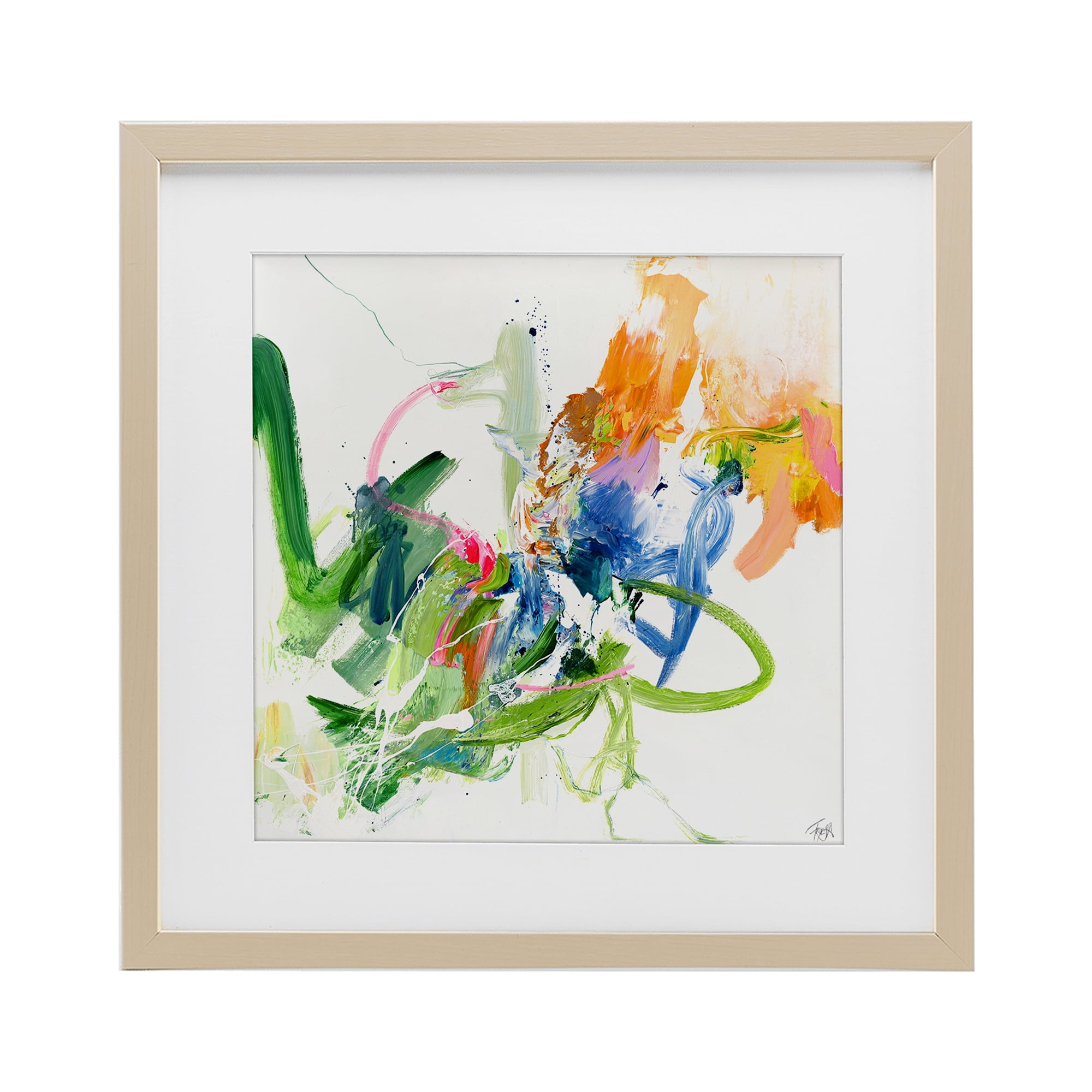 Confident Green Abstraction Birch Framed Print Under Glass, design by Design Fabrikken