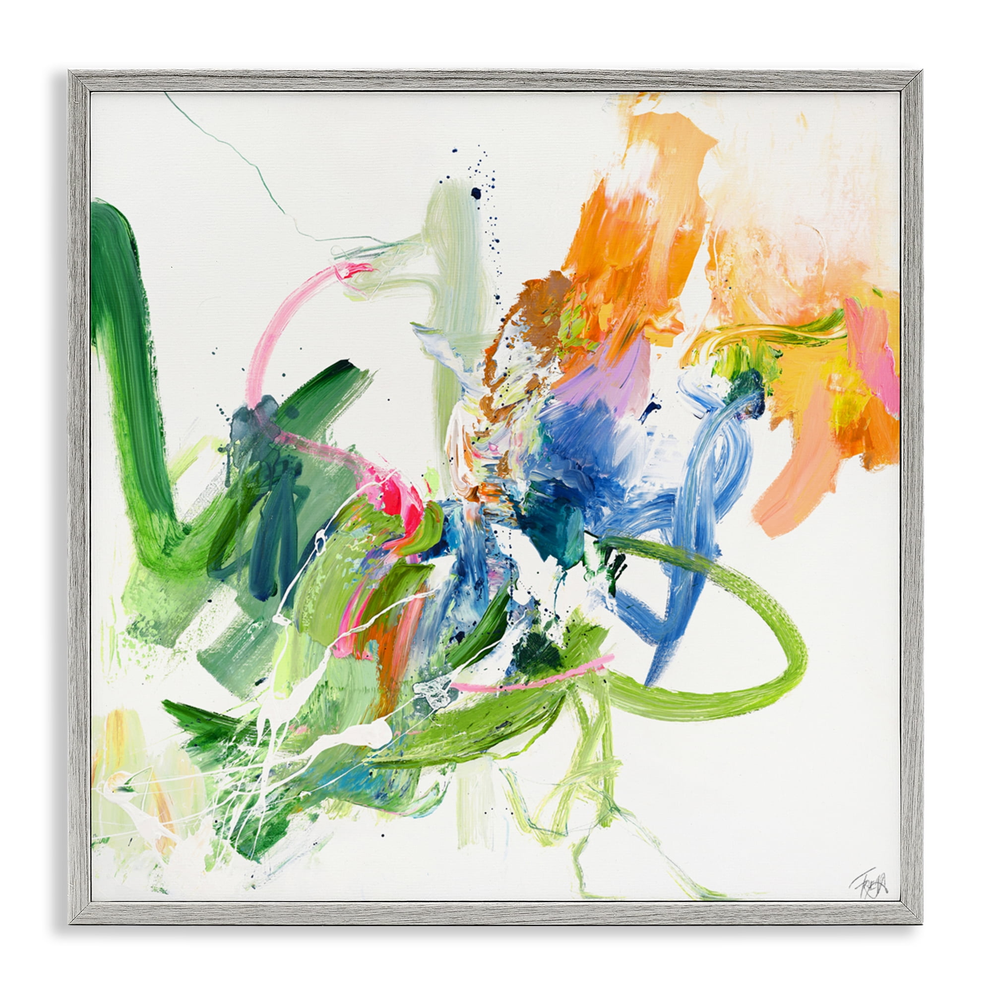 Confident Green Abstraction Gray Framed Giclee Art, design by Design Fabrikken