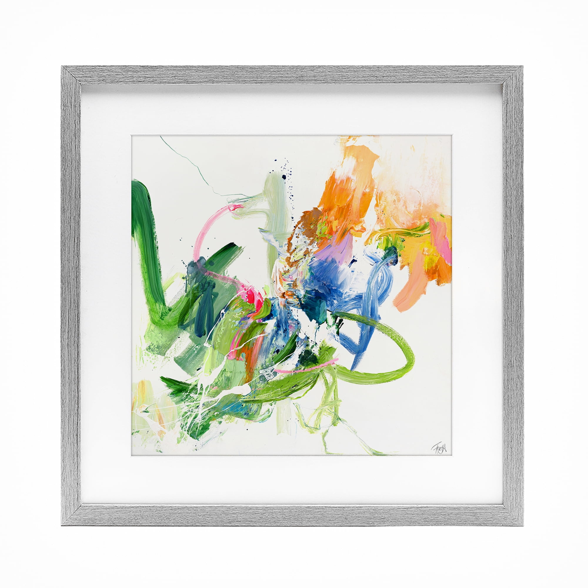 Confident Green Abstraction Gray Framed Print Under Glass, design by Design Fabrikken