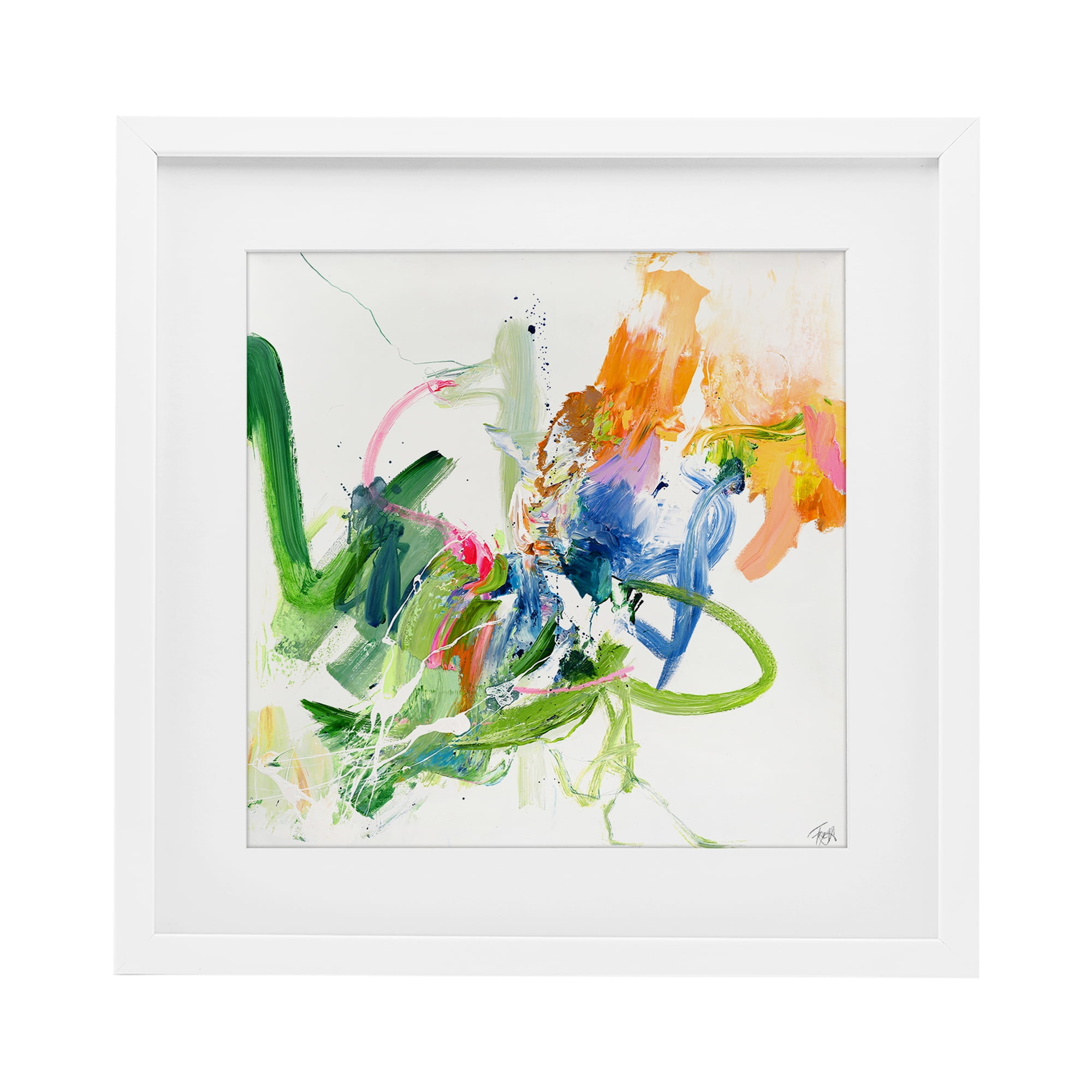 Confident Green Abstraction White Framed Print Under Glass, design by Design Fabrikken