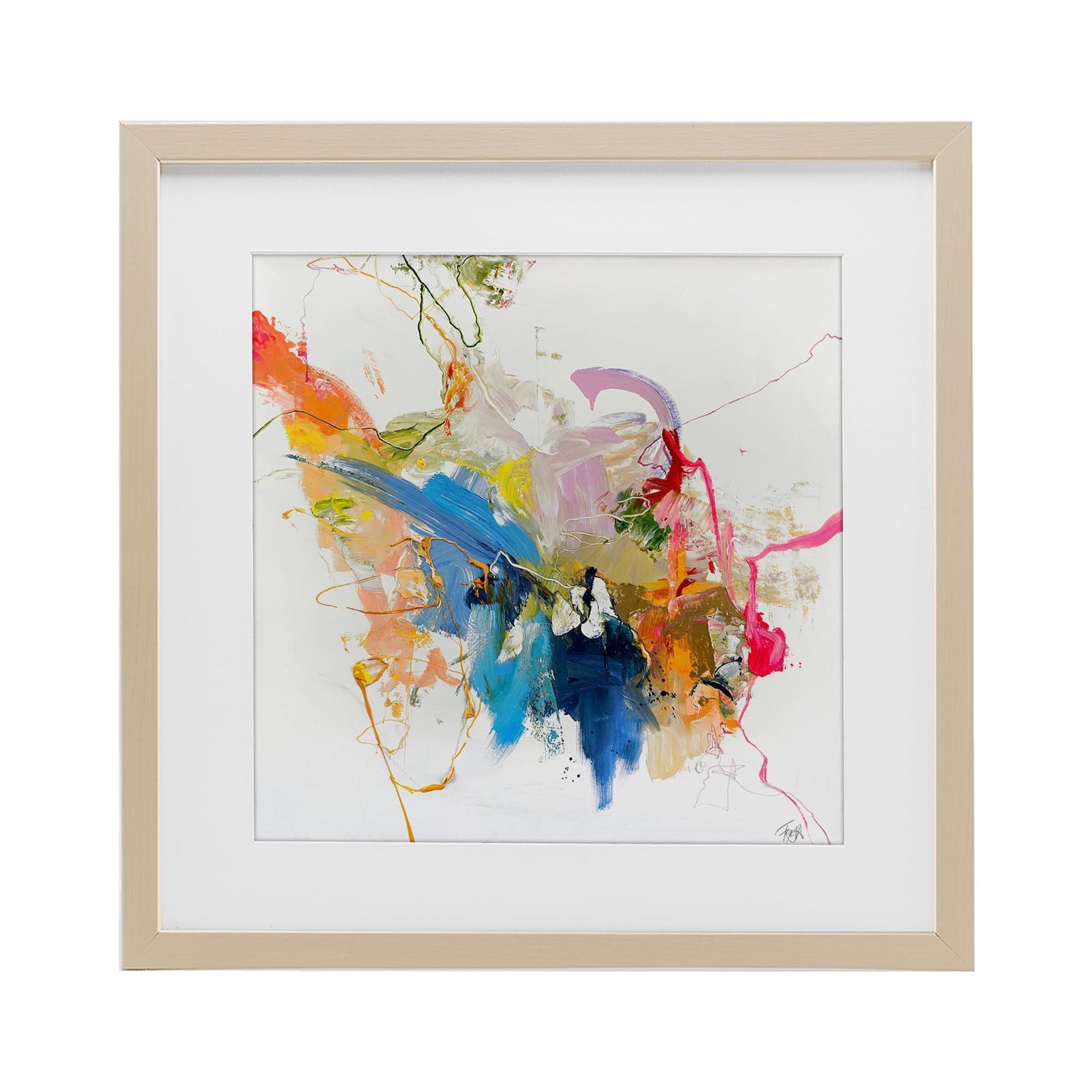 Confident Pink Abstraction Birch Framed Print Under Glass, design by Design Fabrikken