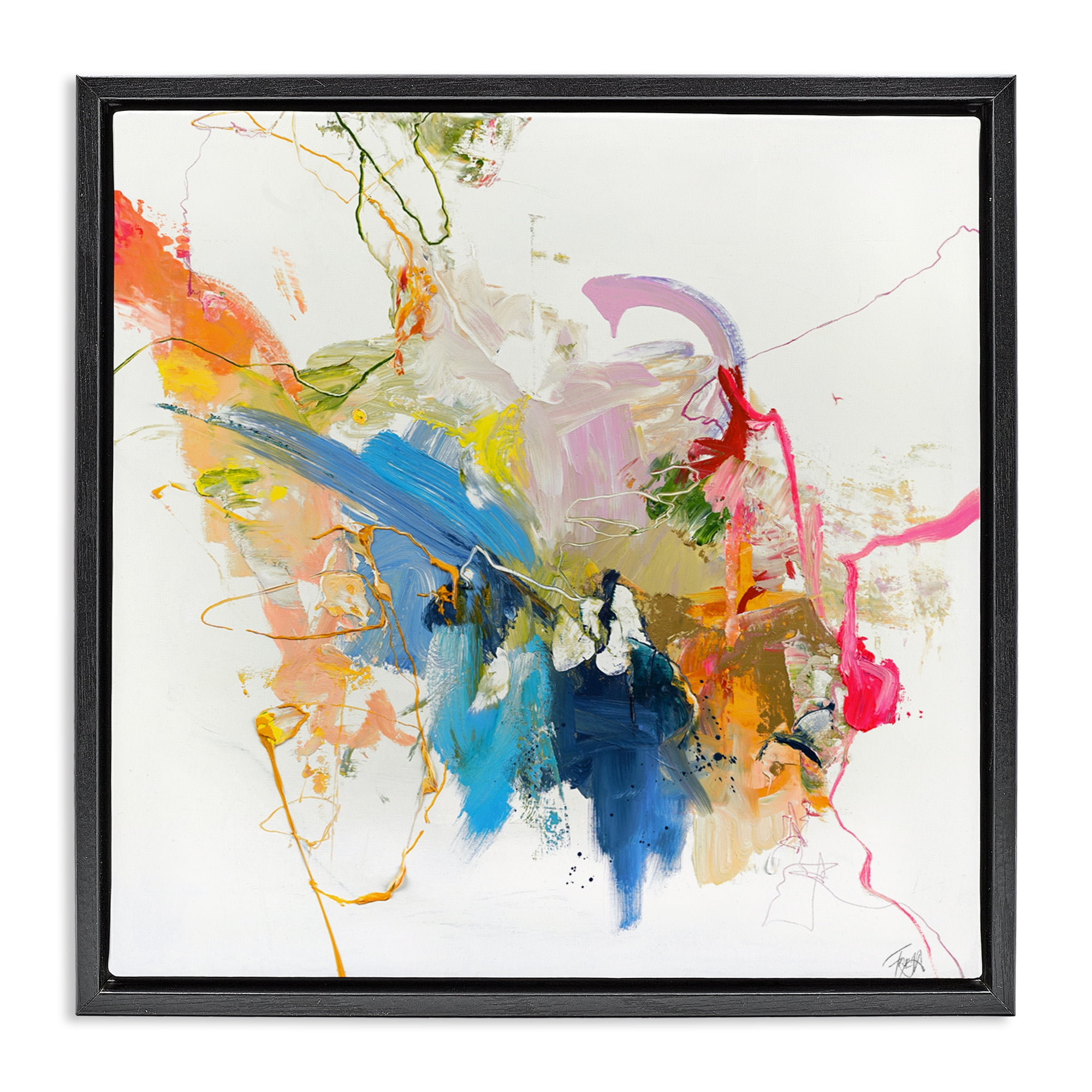 Confident Pink Abstraction Black Framed Floater Canvas Wall Art, design by Design Fabrikken