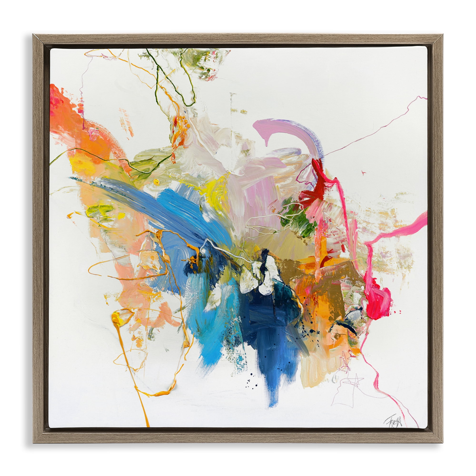 Confident Pink Abstraction Brown Framed Floater Canvas Wall Art, design by Design Fabrikken