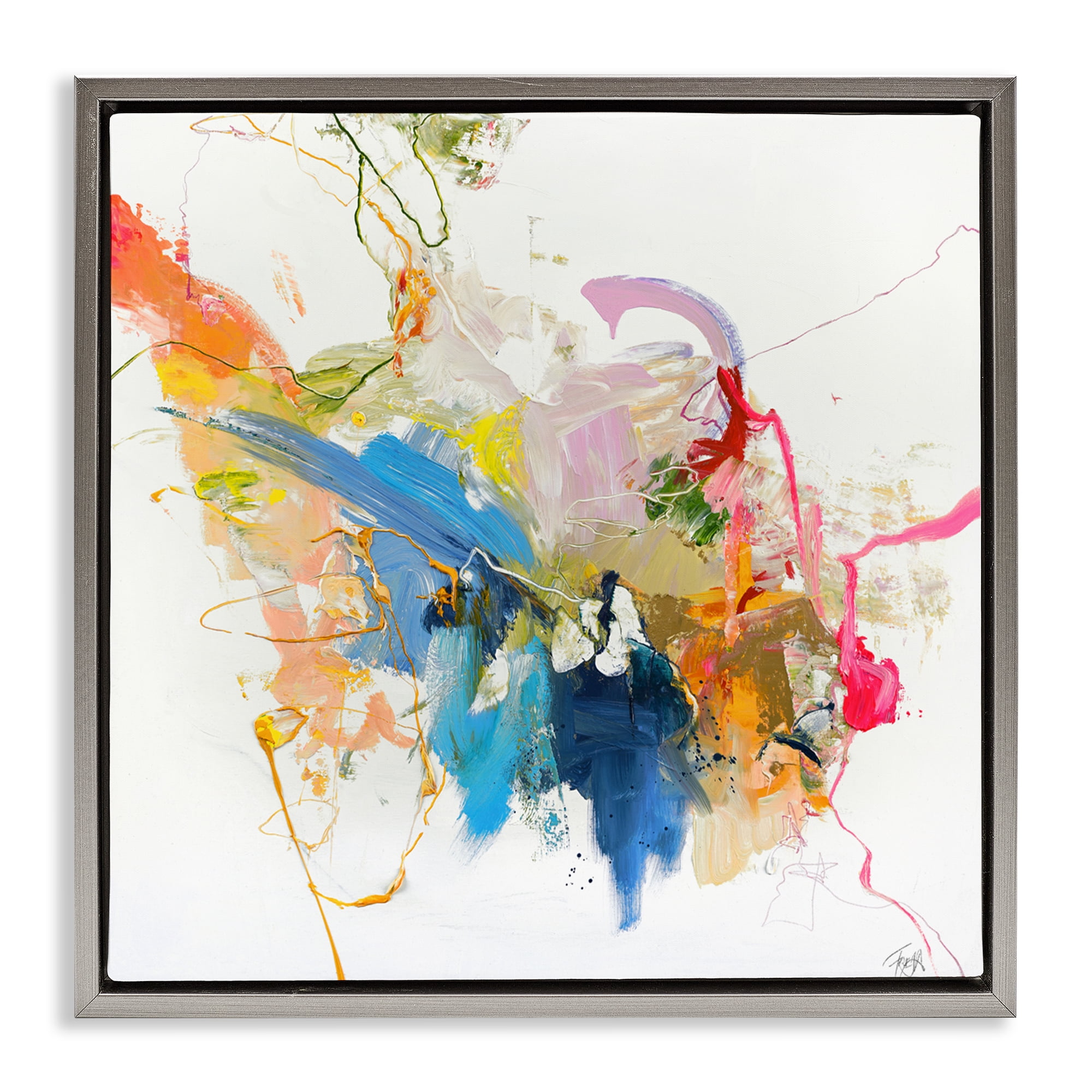 Confident Pink Abstraction Gray Framed Floater Canvas Wall Art, design by Design Fabrikken