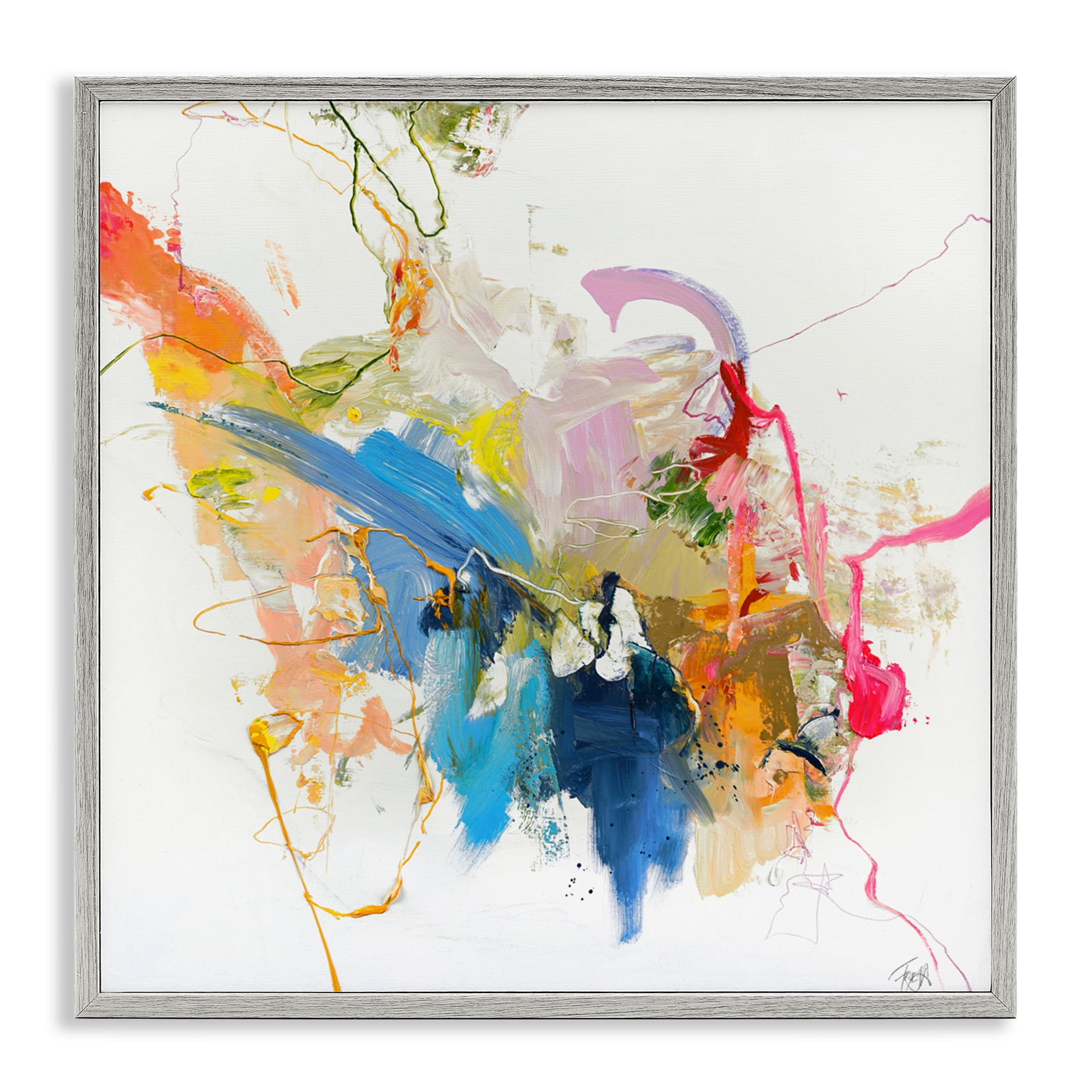 Confident Pink Abstraction Gray Framed Giclee Art, design by Design Fabrikken