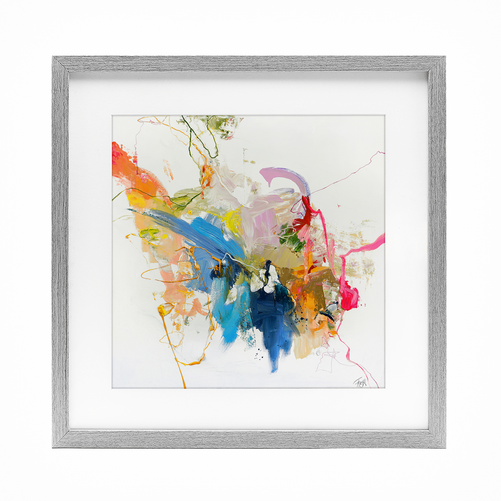 Confident Pink Abstraction Gray Framed Print Under Glass, design by Design Fabrikken