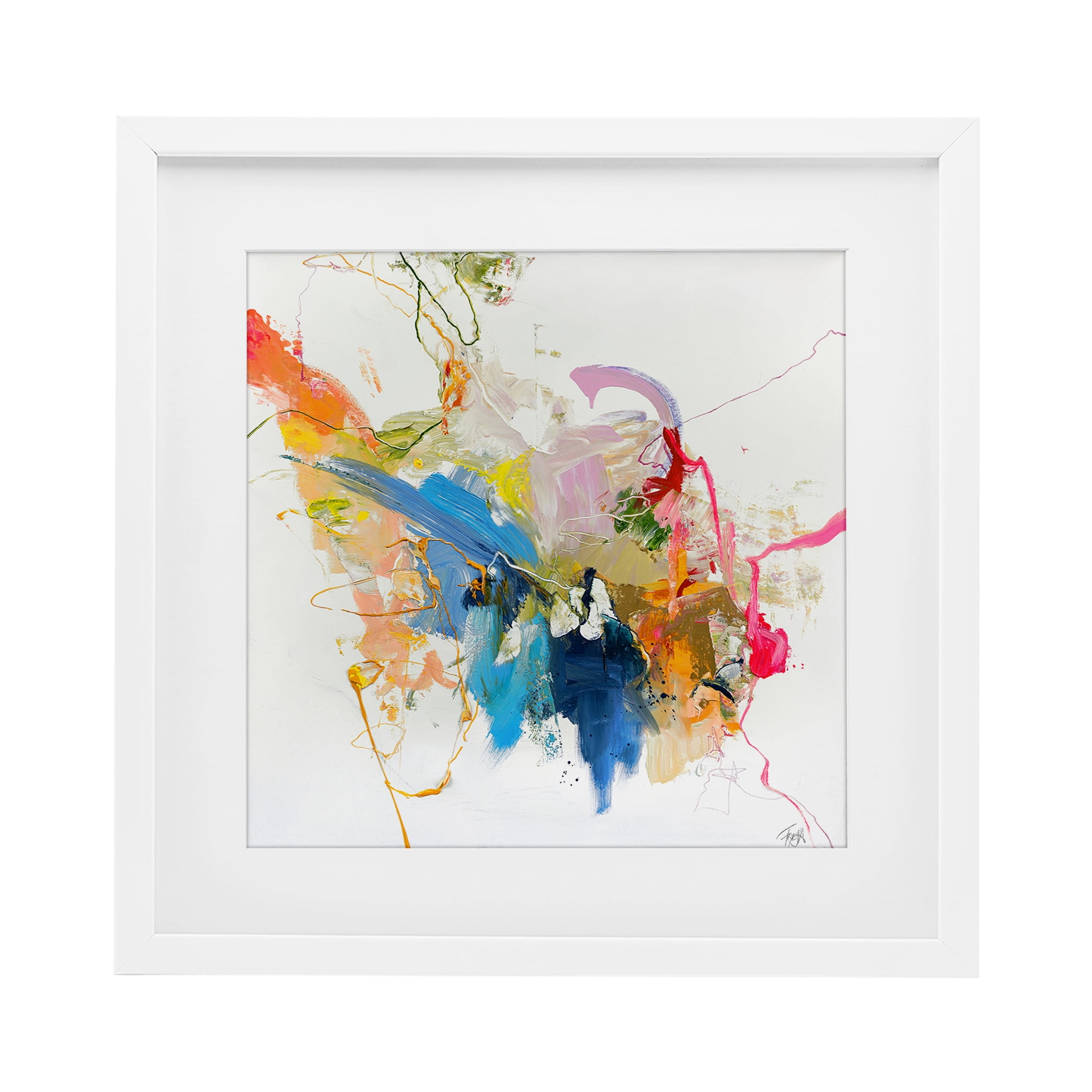 Confident Pink Abstraction White Framed Print Under Glass, design by Design Fabrikken