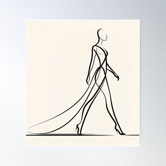 Confident Woman On Catwalk - Minimalist Line Art Poster Wall Art, Modern Wall Decor For Living Room Bedroom, 16x16 UNFRAMED
