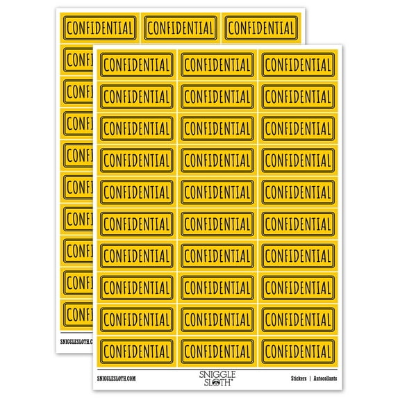 Confidential Double Line Border Document Sticker Set - Yellow - Matte Finish - 1.75" Medium