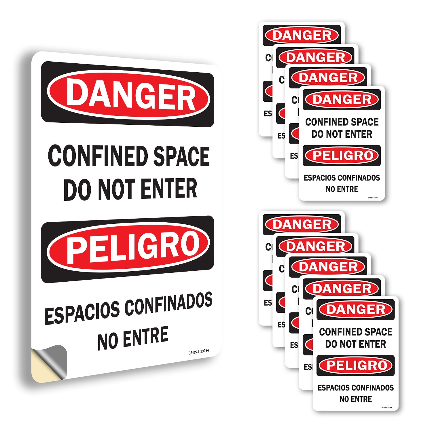 Confined Space Do Not Enter Bilingual OSHA Danger Vinyl Decal Label 10 ...