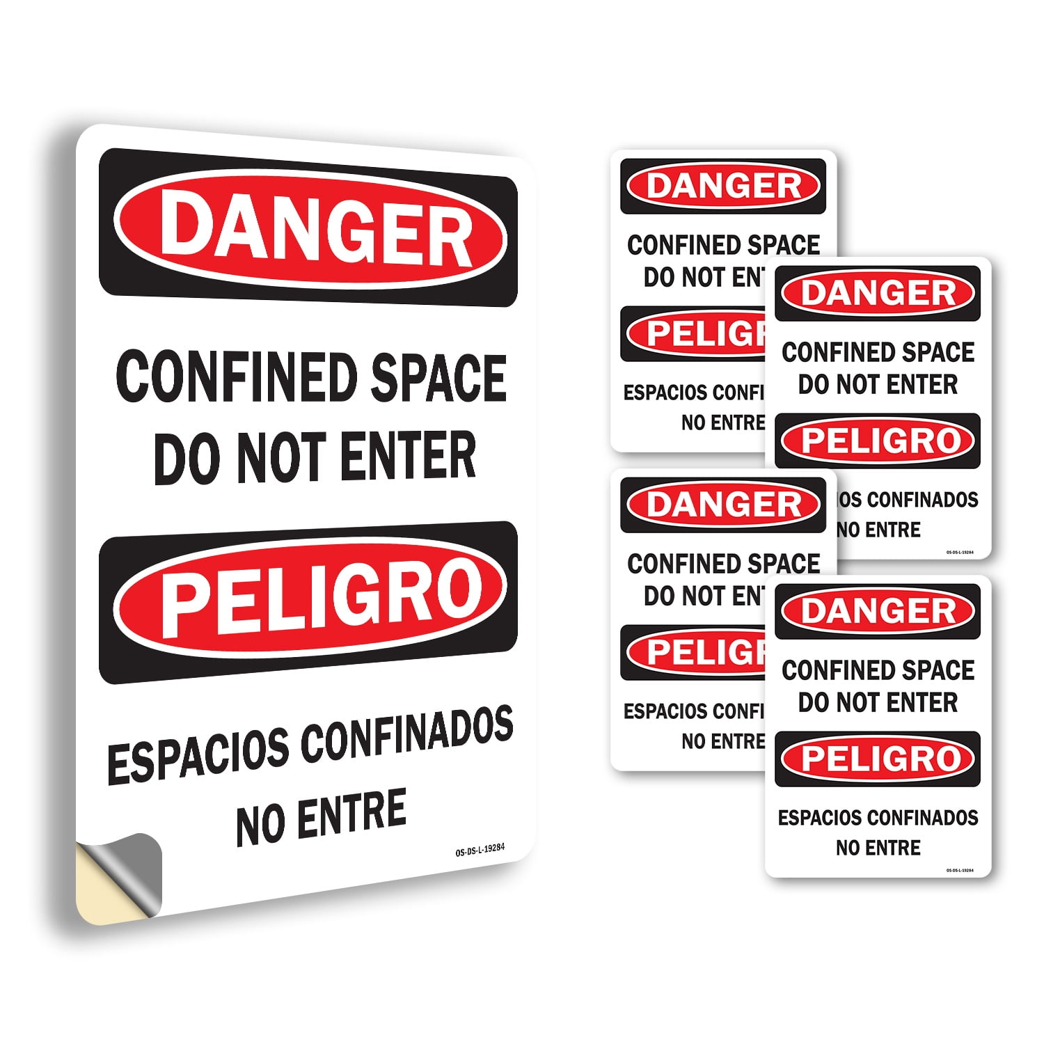 Confined Space Do Not Enter Bilingual OSHA Danger Vinyl Decal Label 14 ...