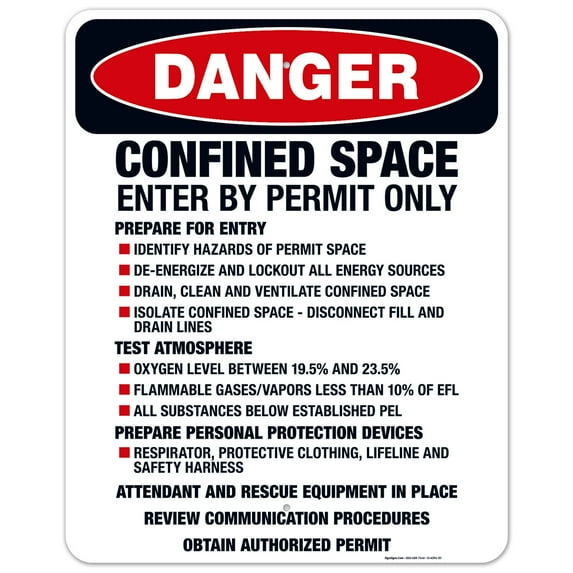 Confined Space Enter By Permit Only Attendant Sign, OSHA Danger Sign, 24x30 Aluminum