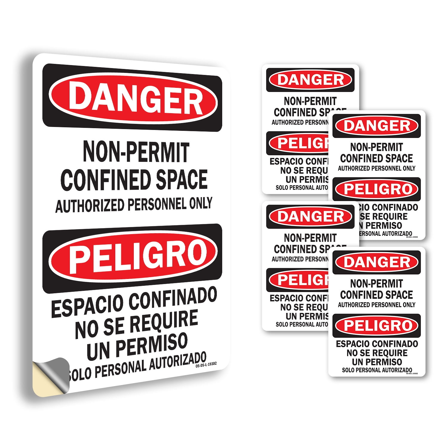 Confined Space None Permit Bilingual OSHA Danger Vinyl Decal Label 14 ...