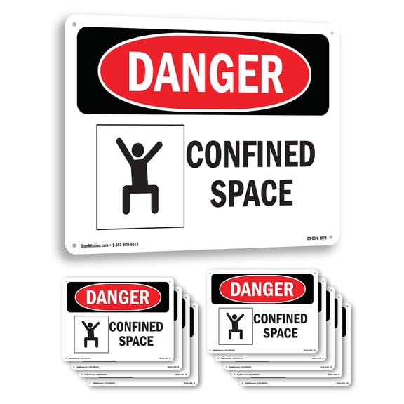 Confined Space OSHA Danger Aluminum Sign 10 Inch x 7 Inch - 10 Pack