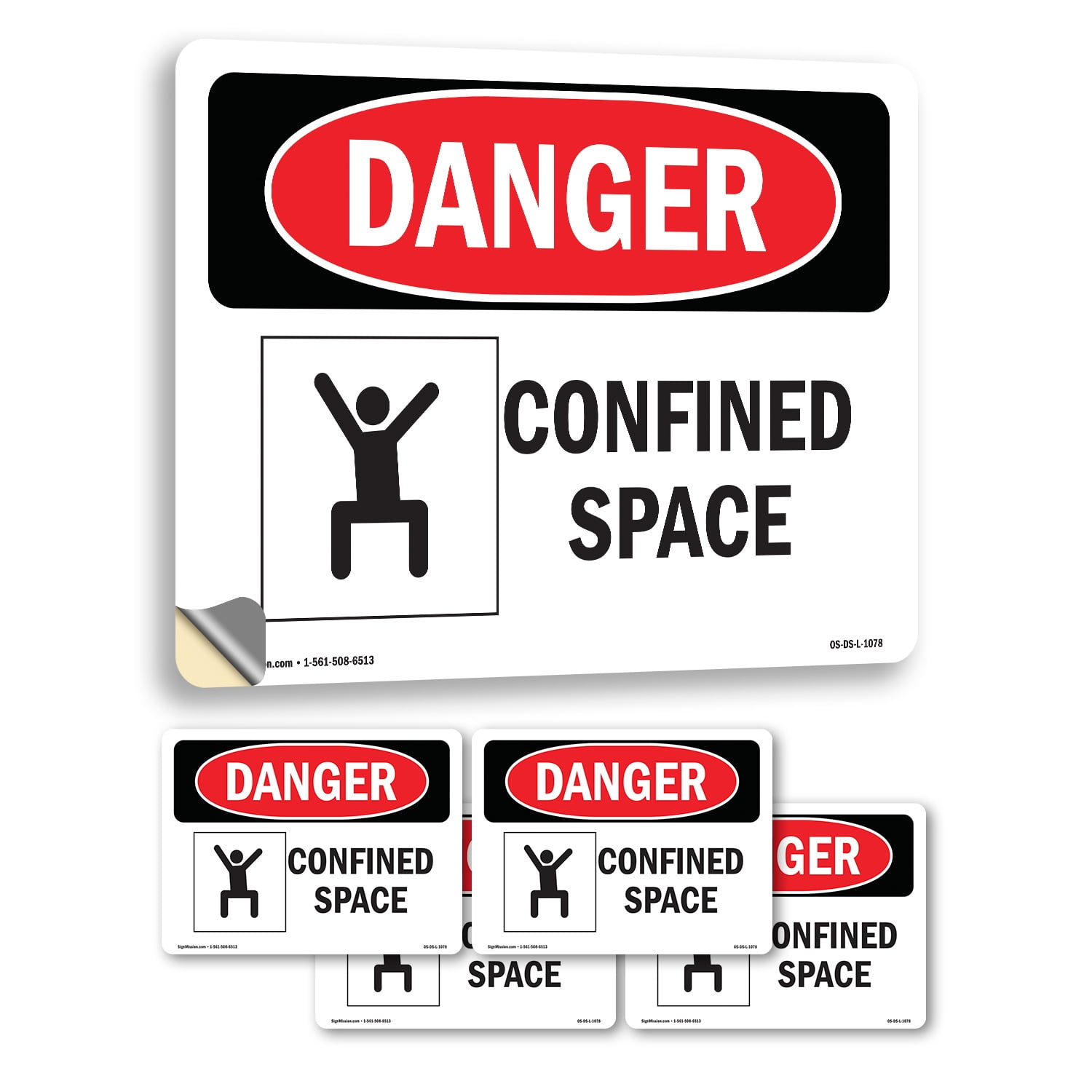 Space Attack Label Confined Space OSHA Danger Vinyl Decal Label 18 Inch x 12 Inch - 5 Pack ...