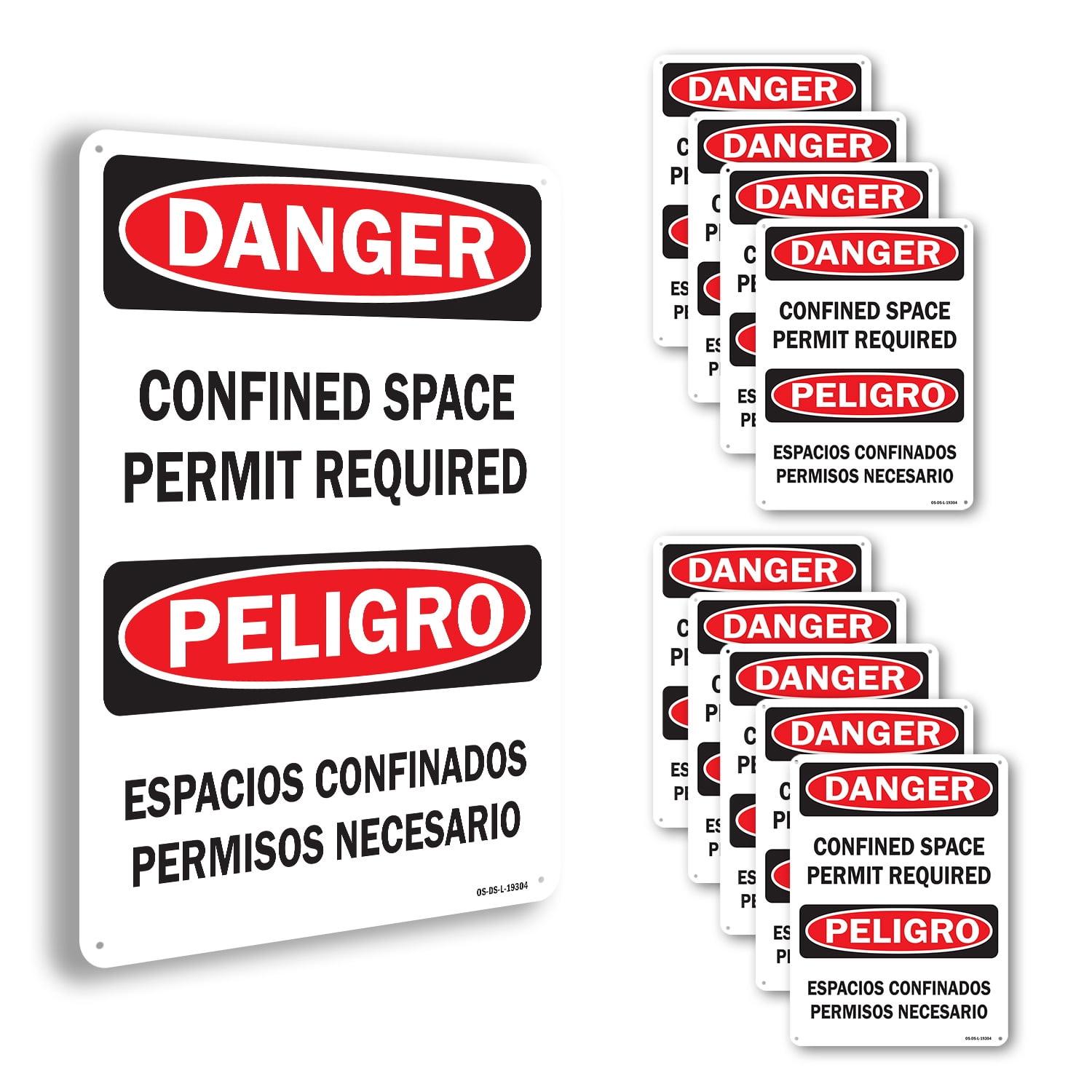 Confined Space Permit Required Bilingual OSHA Danger Aluminum Sign 18 ...