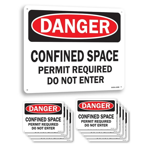 Confined Space Permit Required Do Not Enter OSHA Danger Aluminum Sign 14 Inch x 10 Inch - 10 Pack