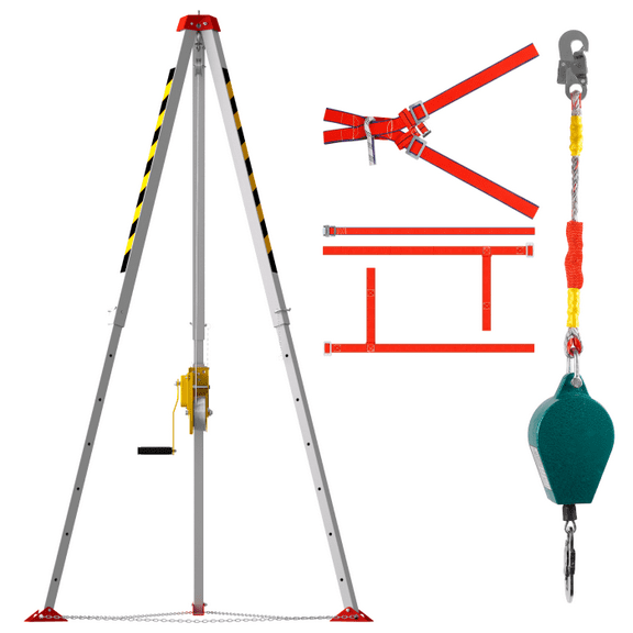 Confined Space Rescue Tripod, 66.14 lbs Portable, 1800 lbs Towing Force, 397 lbs Max Lifting, 98.43 ft Rope, Fall Arrester, Storage Bag for Well, Underground Pipe