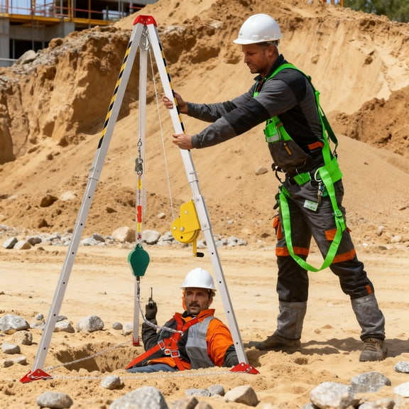 Confined Space Rescue Tripod Kit, 66.14 lbs Portable, 1800 lbs Towing, 397 lbs Capacity, 98.43 ft Cable, Protection Chain for Well, Underground Pipe