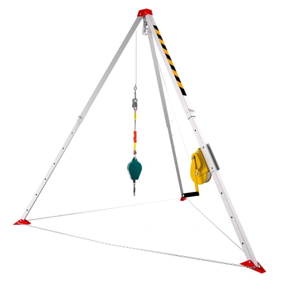 Confined Space Rescue Tripod System, 1800LBS Tractive Force Aluminum Alloy Tripod, 397LBS Load Capacity, 98.43ft Steel Cable Winch, Adjustable Height, Safety Harness for Sewer & Well Rescue