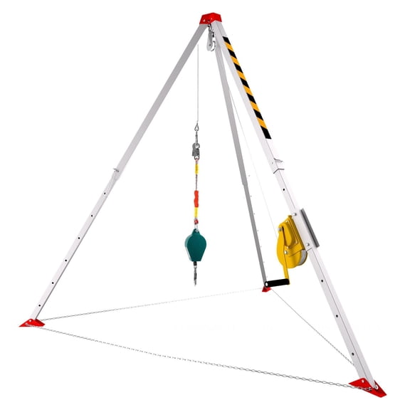 Confined Space Rescue Tripod System, 1800LBS Tractive Force Aluminum Alloy Tripod, 397LBS Load Capacity, 98.43ft Steel Cable Winch, Adjustable Height, Safety Harness for Sewer & Well Rescue
