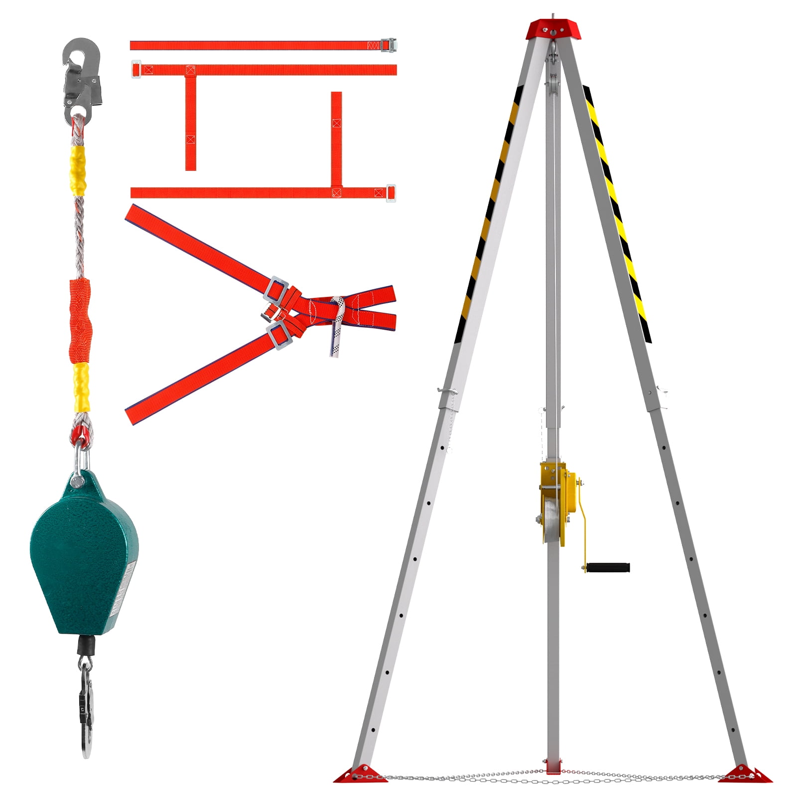 Confined Space Tripod, Confined Space Rescue Tripod, Confined Space Tripod Kit, 1800 lbs, Adjustment Protection Chain, Easy to Use and Full-body Security Harness for Manhole/Well Access