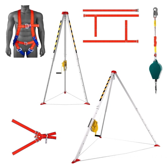 Confined Space Tripod Kit, 1800LBS Aluminum Alloy Rescue Tripod, 397LBS Capacity, 98.43in Steel Cable, Adjustable Height, Fall Arrester & Harness for Sewer Rescue