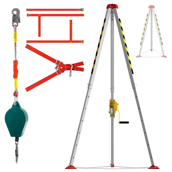 Confined Space Tripod Kit, 2600 LBS Tractive Force, 7' Legs, 98' Cable, Confined Space Tripod for Tunnel, Underground Pipe, Well
