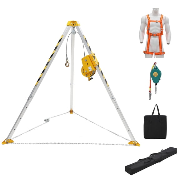 Confined Space Tripod Kit with 2600 Lb Winch, 8 Ft Adjustable Tripod Stand, 98 in Steel Cable, 1102 Lb Load Capacity, Rescue & Fall Protection System, Storage Bag for Traditional Confined Spaces