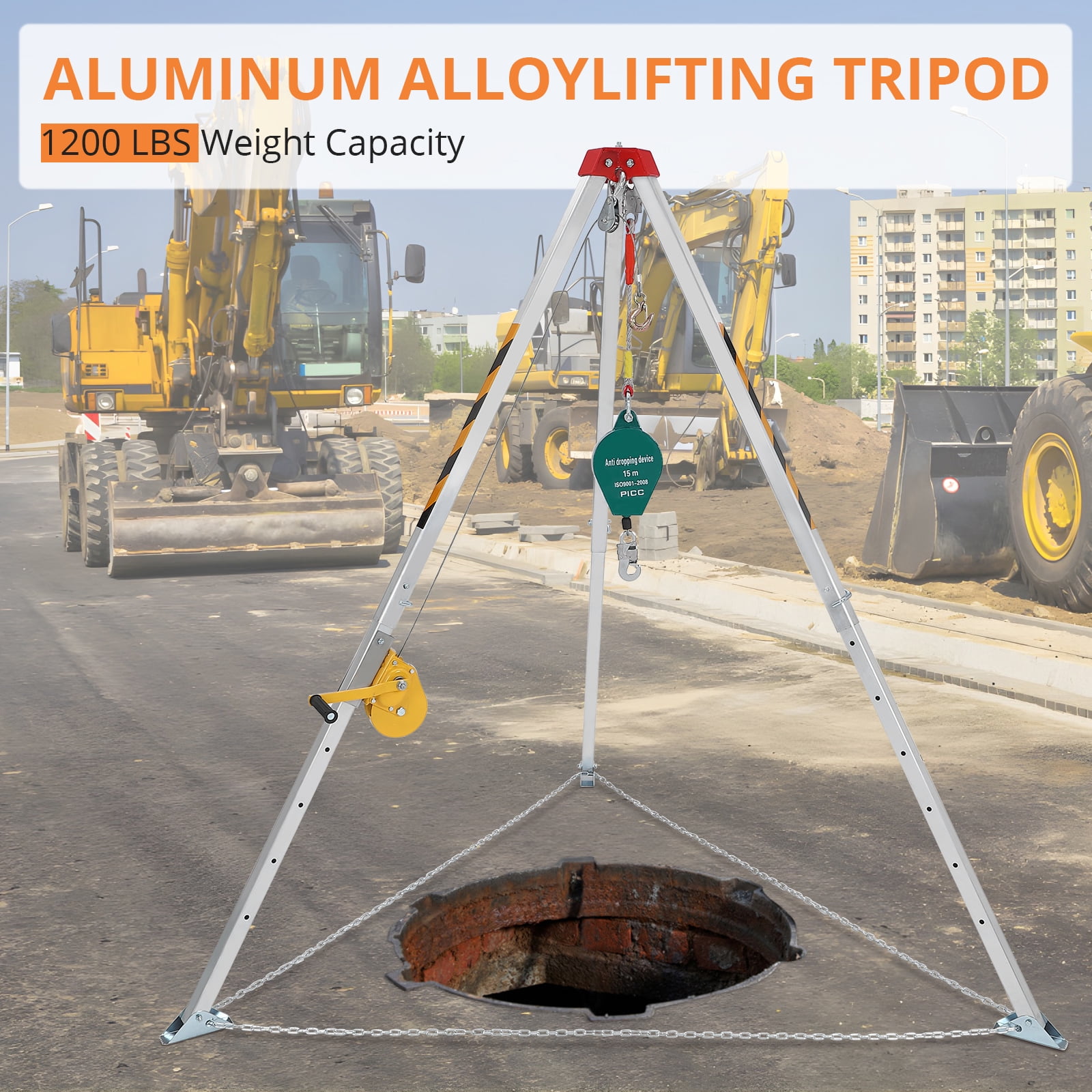Confined Space Tripod Kit with 1200 LBS Lifting Winch and Fall Arrester