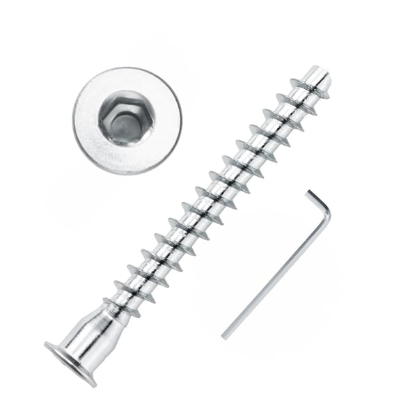 Confirmat Screws, M7 x 50 mm 100 PCs, Hex Socket Drive Countersunk Furniture Connecting Self-Tapping Screw Set Carbon Steel Zinc Plated